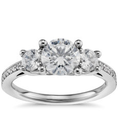 Three Stone Pavé Diamond Engagement Ring in 14k White Gold (2/3 ct. tw.)
